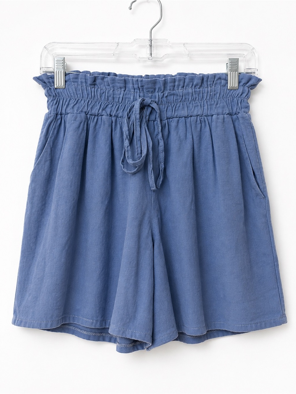 Italian High-Waist Blue Paperbag Tie Women's Shorts